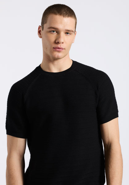 Buffalo David Bitton Wipped Men's Textured Knit Short-Sleeve Crewneck Sweater color CHARCOAL