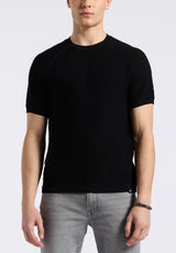 Buffalo David Bitton Wipped Men's Textured Knit Short-Sleeve Crewneck Sweater color CHARCOAL