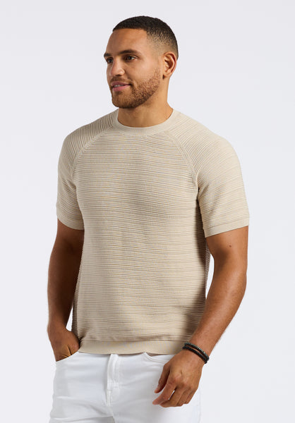Buffalo David Bitton Wipped Men's Textured Knit Short-Sleeve Crewneck Sweater color BUTTERCREAM