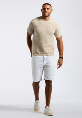 Buffalo David Bitton Wipped Men's Textured Knit Short-Sleeve Crewneck Sweater color BUTTERCREAM