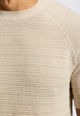 Buffalo David Bitton Wipped Men's Textured Knit Short-Sleeve Crewneck Sweater color BUTTERCREAM