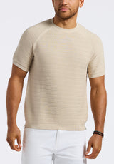 Buffalo David Bitton Wipped Men's Textured Knit Short-Sleeve Crewneck Sweater color BUTTERCREAM