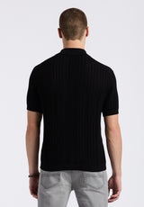 Buffalo David Bitton Wasko Men's Cable-Knit Short-Sleeve Button-Up Polo color BLACK