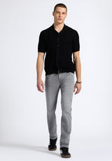 Buffalo David Bitton Wasko Men's Cable-Knit Short-Sleeve Button-Up Polo color BLACK
