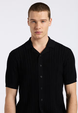 Buffalo David Bitton Wasko Men's Cable-Knit Short-Sleeve Button-Up Polo color BLACK
