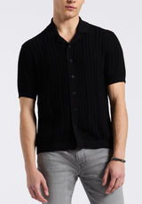 Buffalo David Bitton Wasko Men's Cable-Knit Short-Sleeve Button-Up Polo color BLACK