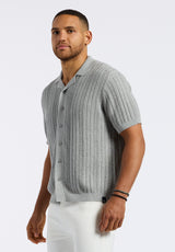 Buffalo David Bitton Wasko Men's Cable-Knit Short-Sleeve Button-Up Polo color HEATHER GREY