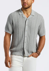 Buffalo David Bitton Wasko Men's Cable-Knit Short-Sleeve Button-Up Polo color HEATHER GREY
