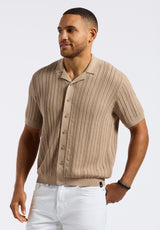 Buffalo David Bitton Wasko Men's Cable-Knit Short-Sleeve Button-Up Polo color TUFFET