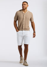 Buffalo David Bitton Wasko Men's Cable-Knit Short-Sleeve Button-Up Polo color TUFFET