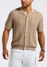 Buffalo David Bitton Wasko Men's Cable-Knit Short-Sleeve Button-Up Polo color TUFFET