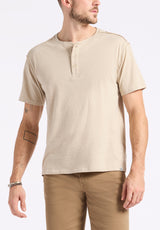 Buffalo David Bitton Kitfom Men's Short-Sleeve Speckle Jersey Henley Top color PEYOTE