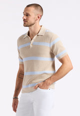 Buffalo David Bitton Winder Men's Short-Sleeve Striped Sweater Polo color PEYOTE