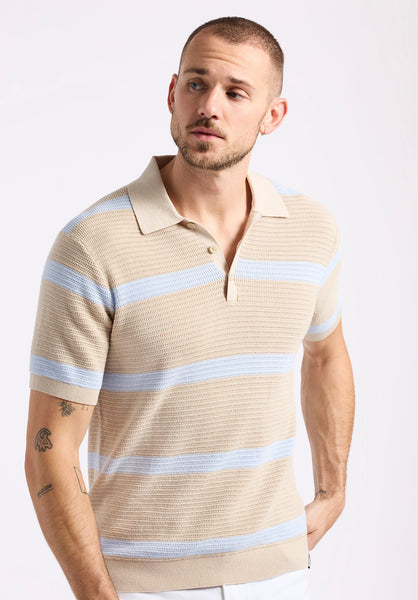 Buffalo David Bitton Winder Men's Short-Sleeve Striped Sweater Polo color PEYOTE