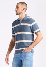 Buffalo David Bitton Winder Men's Short-Sleeve Striped Sweater Polo color MIRAGE