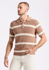 Buffalo David Bitton Winder Men's Short-Sleeve Striped Sweater Polo color WOODSMOKE