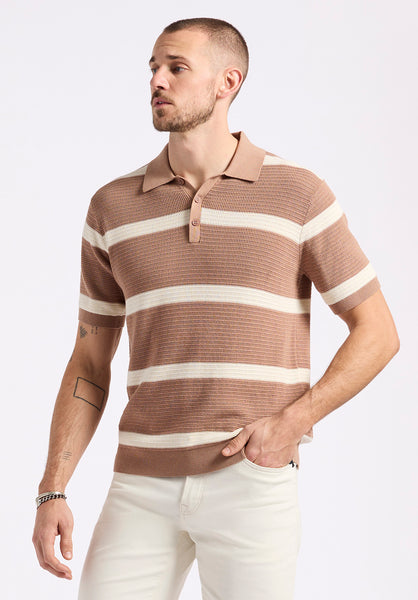 Buffalo David Bitton Winder Men's Short-Sleeve Striped Sweater Polo color WOODSMOKE