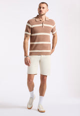 Buffalo David Bitton Winder Men's Short-Sleeve Striped Sweater Polo color WOODSMOKE