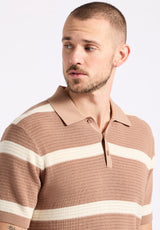 Buffalo David Bitton Winder Men's Short-Sleeve Striped Sweater Polo color WOODSMOKE