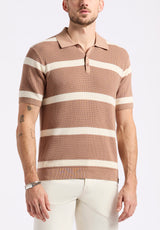 Buffalo David Bitton Winder Men's Short-Sleeve Striped Sweater Polo color WOODSMOKE