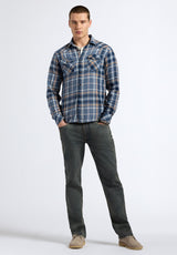 Buffalo David Bitton Sierra Men's Long-Sleeve Plaid Fitted Shirt color MOONLIGHT BLUE