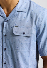 Buffalo David Bitton Salaman Men's Short-Sleeve Patterned Shirt with Chest Pockets color MOONLIGHT BLUE