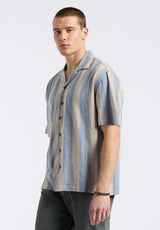 Buffalo David Bitton Salaman Men's Short-Sleeve Striped Camp Shirt color MOONLIGHT BLUE