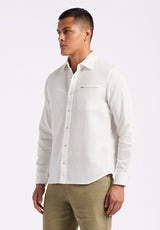 Buffalo David Bitton Simbio Men's Long-Sleeve Linen Blend Fitted Shirt color MILK