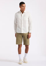 Buffalo David Bitton Simbio Men's Long-Sleeve Linen Blend Fitted Shirt color MILK