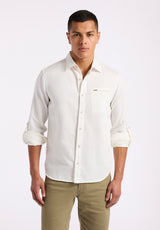 Buffalo David Bitton Simbio Men's Long-Sleeve Linen Blend Fitted Shirt color MILK