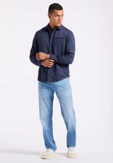 Buffalo David Bitton Simbio Men's Long-Sleeve Linen Blend Fitted Shirt color WHALE