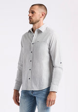 Buffalo David Bitton Simbio Men's Long-Sleeve Linen Blend Striped Fitted Shirt color MOONLIGHT BLUE