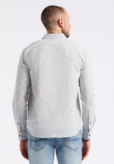 Buffalo David Bitton Simbio Men's Long-Sleeve Linen Blend Striped Fitted Shirt color MOONLIGHT BLUE