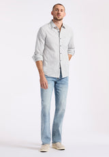 Buffalo David Bitton Simbio Men's Long-Sleeve Linen Blend Striped Fitted Shirt color MOONLIGHT BLUE