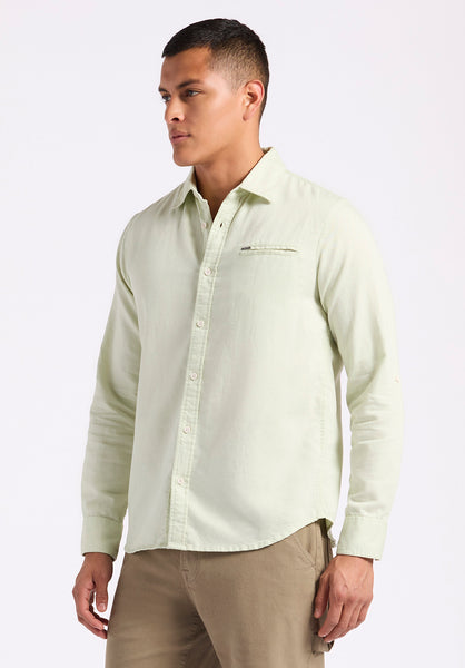 Buffalo David Bitton Simbio Men's Long-Sleeve Linen Blend Fitted Shirt color DUSTY AQUA