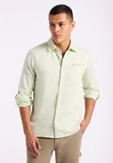 Buffalo David Bitton Simbio Men's Long-Sleeve Linen Blend Fitted Shirt color DUSTY AQUA