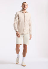 Buffalo David Bitton Simbio Men's Long-Sleeve Linen Blend Striped Fitted Shirt color WOODSMOKE