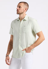 Buffalo David Bitton Sirilo Men's Short-Sleeve Striped Fitted Shirt color DUSTY AQUA