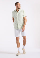 Buffalo David Bitton Sirilo Men's Short-Sleeve Striped Fitted Shirt color DUSTY AQUA