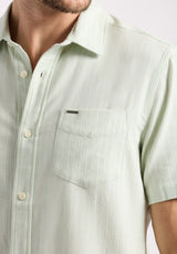 Buffalo David Bitton Sirilo Men's Short-Sleeve Striped Fitted Shirt color DUSTY AQUA