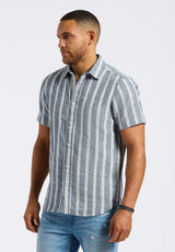 Buffalo David Bitton Sagrino Men's Short-Sleeve Striped Fitted Shirt color WHALE