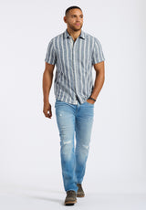 Buffalo David Bitton Sagrino Men's Short-Sleeve Striped Fitted Shirt color WHALE