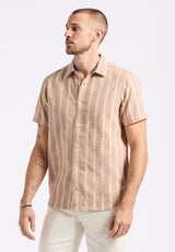 Buffalo David Bitton Sagrino Men's Short-Sleeve Striped Fitted Shirt color WOODSMOKE