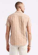 Buffalo David Bitton Sagrino Men's Short-Sleeve Striped Fitted Shirt color WOODSMOKE