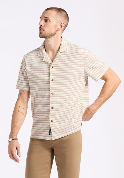 Buffalo David Bitton Koddy Men's Short-Sleeve Striped Relaxed Fit Jersey Shirt color WOODSMOKE
