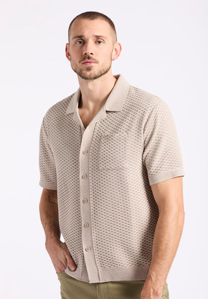Buffalo David Bitton Willow Men's Short Sleeve Jacquard Jersey Button-Up Sweater color TUFFET