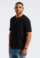 Buffalo David Bitton Kandido Men's Short Sleeve Slub Jersey Relaxed Henley Top color BLACK