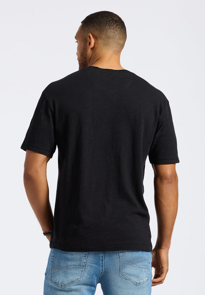 Buffalo David Bitton Kandido Men's Short Sleeve Slub Jersey Relaxed Henley Top color BLACK