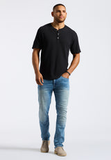 Buffalo David Bitton Kandido Men's Short Sleeve Slub Jersey Relaxed Henley Top color BLACK