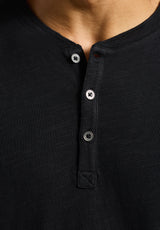 Buffalo David Bitton Kandido Men's Short Sleeve Slub Jersey Relaxed Henley Top color BLACK